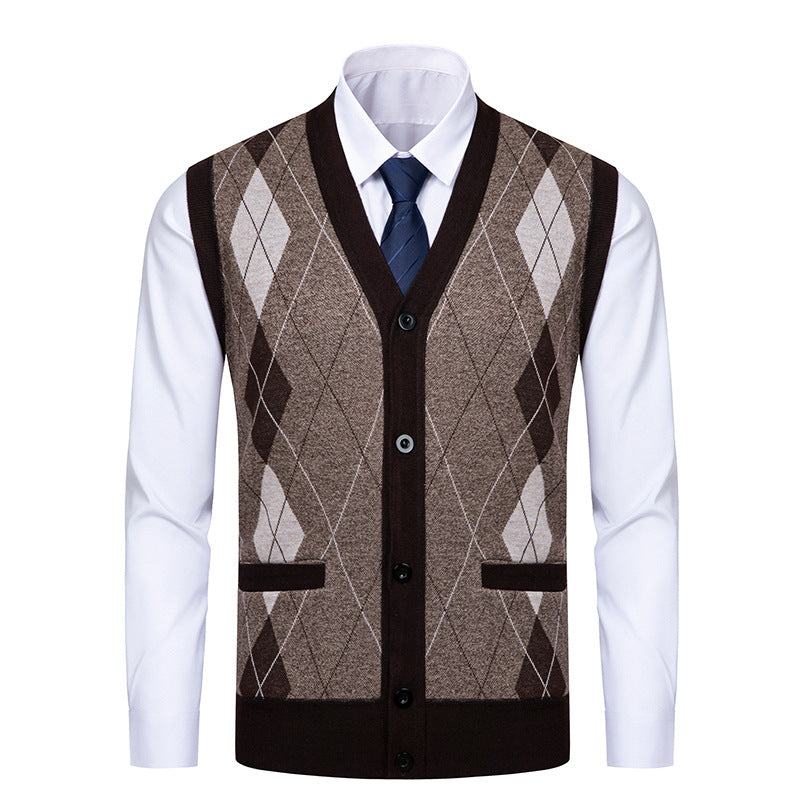 Herren edle Strickjacke mit modernem Rautenmuster EB