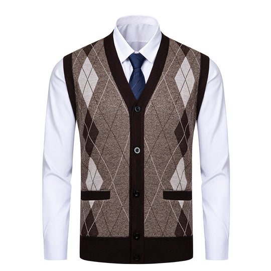 Herren edle Strickjacke mit modernem Rautenmuster EB