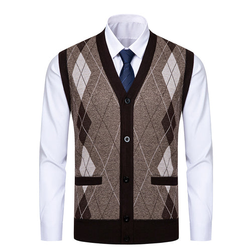 Herren edle Strickjacke mit modernem Rautenmuster EB