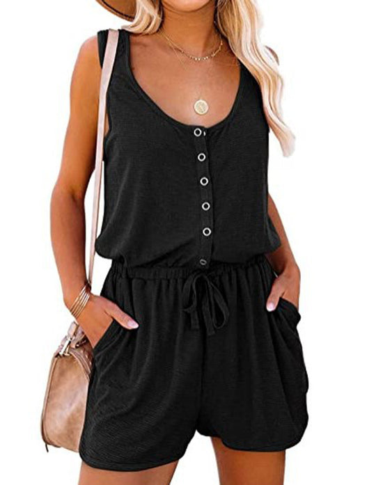 Damen Praktischer Jumpsuit mit Knopfdetails und verstellbarem Bund EB