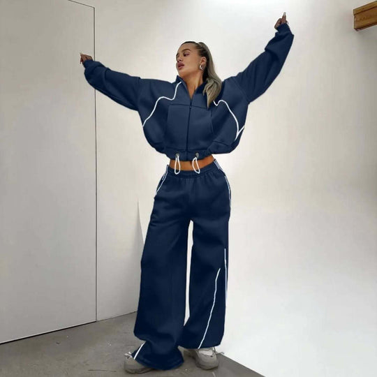 Damen nan weites Oversize-Trackset mit Reißverschluss-Kapuzenjacke und extraweiter Loungehose EB