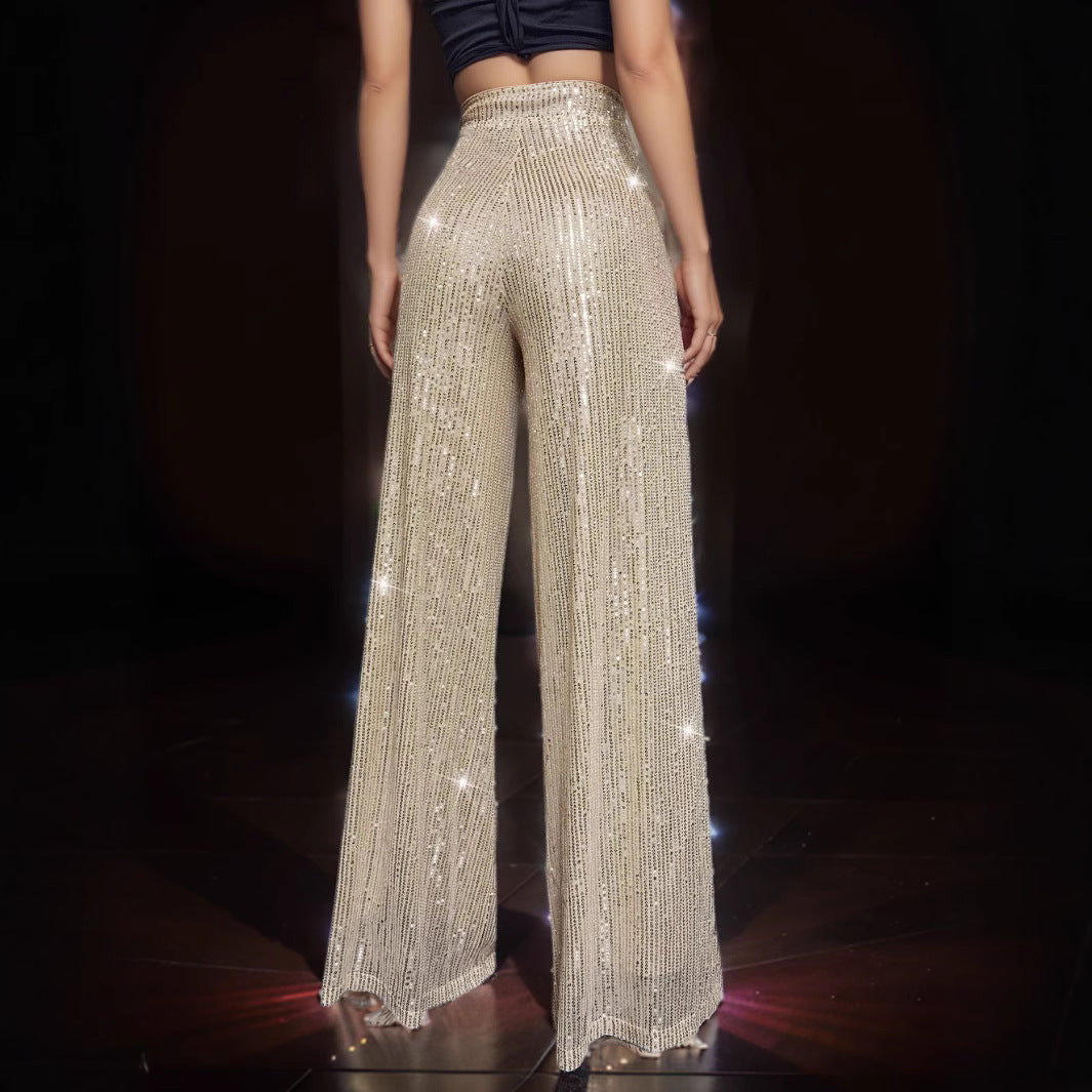 Damen Glänzende Weite Hose im festlichen Design EB