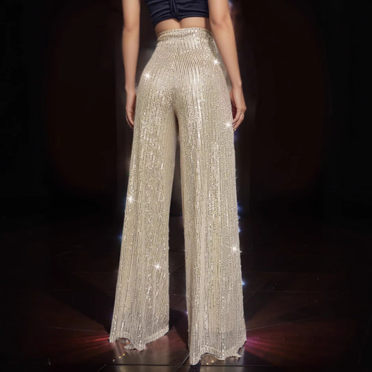 Damen Glänzende Weite Hose im festlichen Design EB