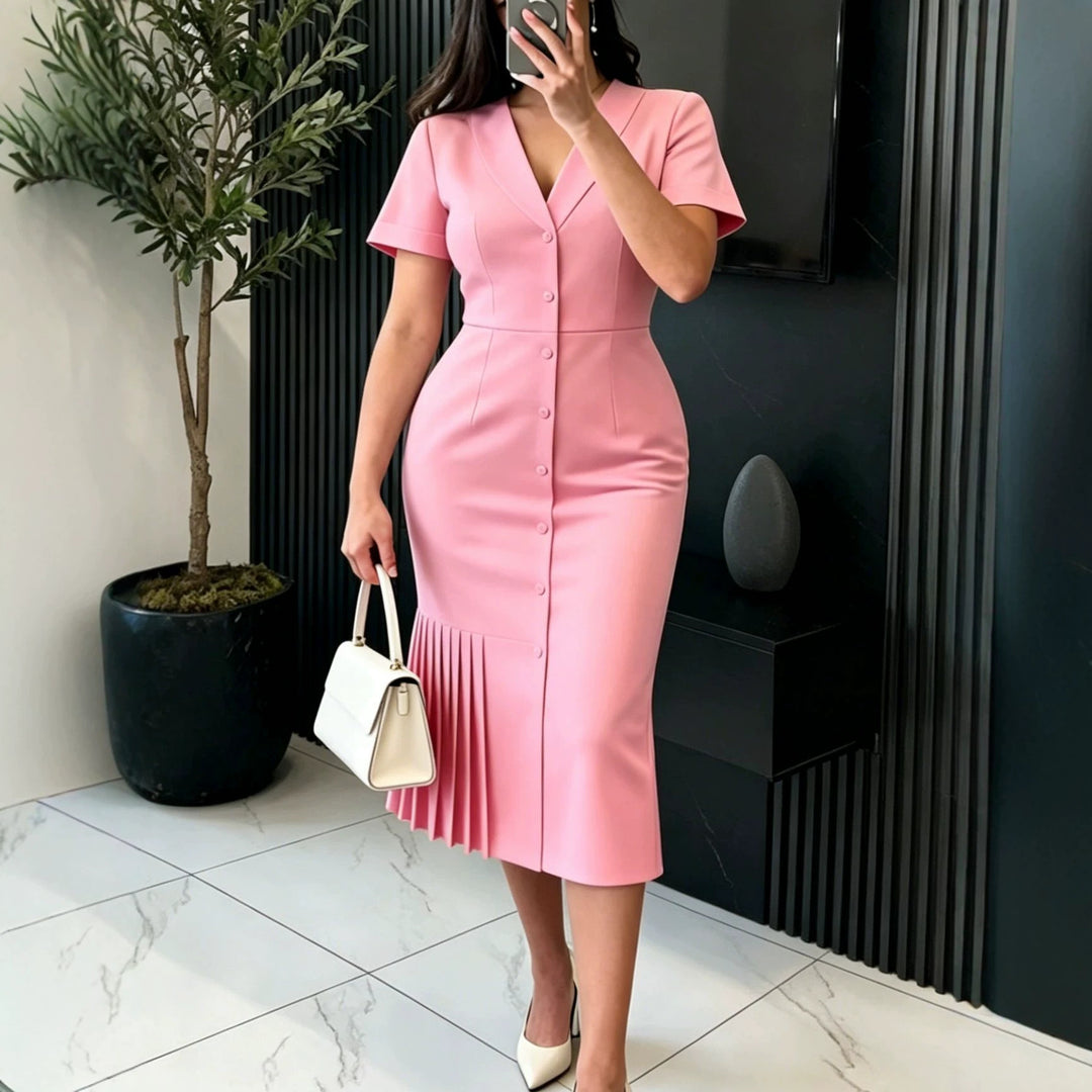 Damen figurumspielendes Midi-Kleid mit plissierten Details EB