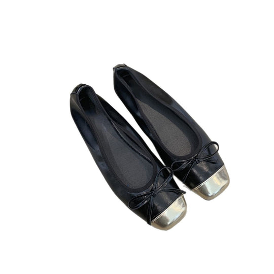 Damen elegante Ballerinas mit glänzendem Obermaterial und zierlicher Schleifenverzierung EB