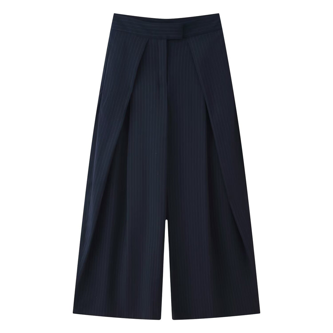 Damen weit geschnittene Culotte-Hose mit eleganten Falten und hohem Bund EB
