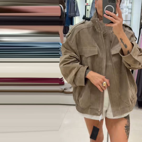 Damen lässige Oversize-Jacke aus Wildleder EB