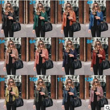 Damen nan taillierte Lederjacke mit Stehkragen und verdecktem Reißverschluss EB