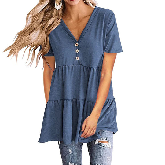 Damen Tunika mit Rüschensaum und Knopfdetails EB