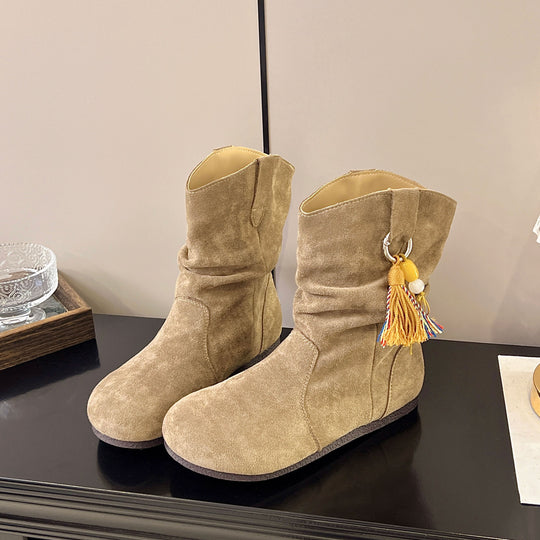 Damen Bequeme Winterstiefel aus weichem Wildleder mit modischem Designschnallen EB