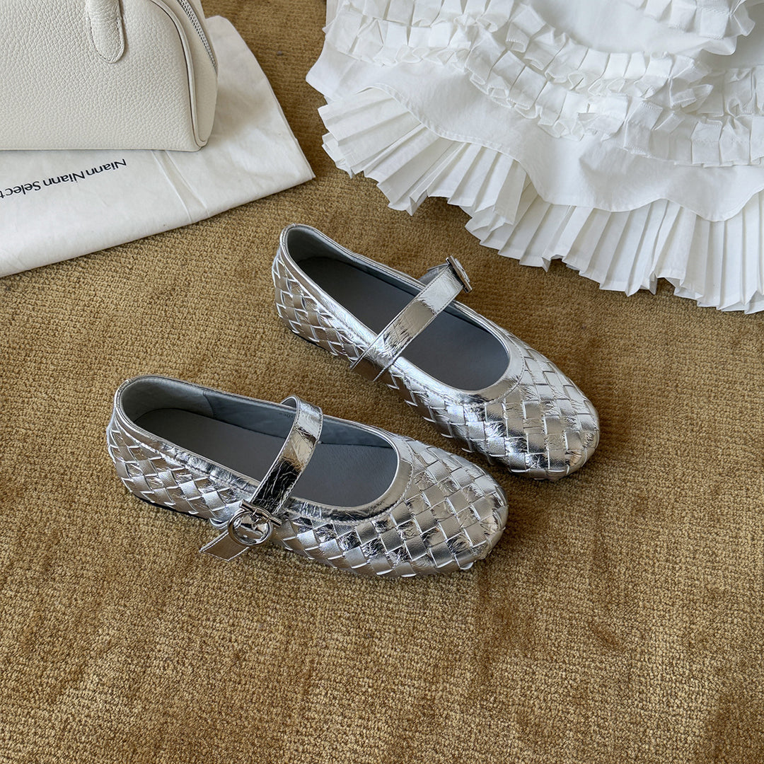 Damen Ballerinas mit modischem Flecht-Design und dekorativem Riemchen EB