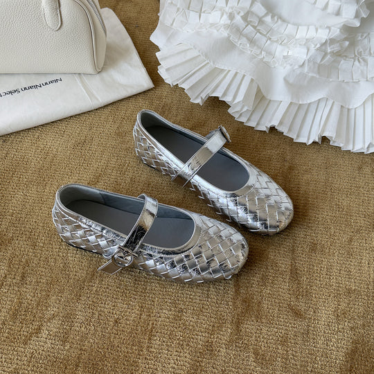 Damen Ballerinas mit modischem Flecht-Design und dekorativem Riemchen EB