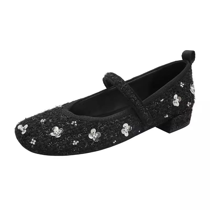 Damen Ballerinas mit floralem Glitzer-Akzent und verstellbarem Riemendesign EB