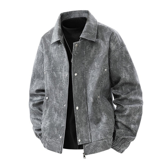 Herren texturierte Canvas-Workerjacke mit Reißverschluss-Front, verdeckter Druckknopfblende und elastischen Bündchen EB