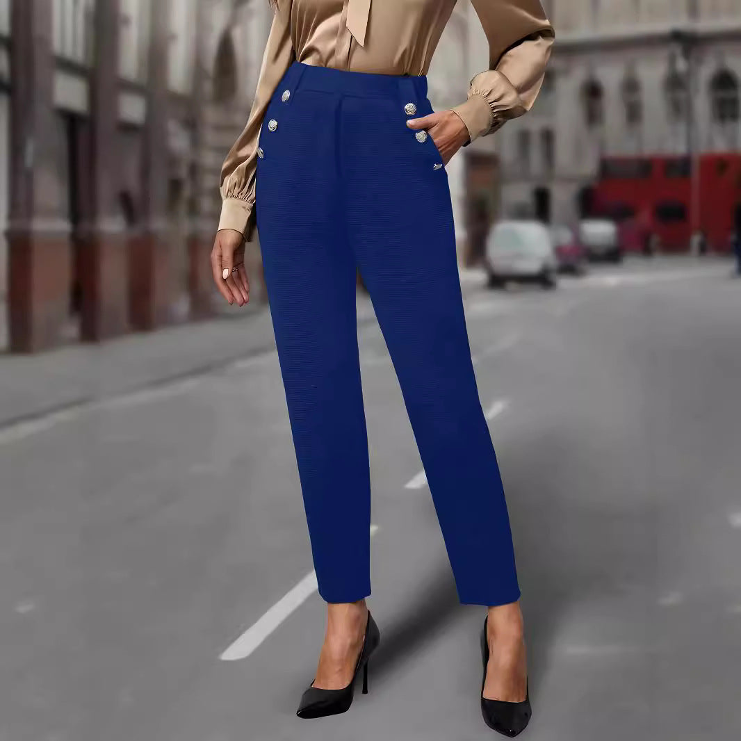 Damen elegante Anzughose mit doppeltem Knopfverschluss und schmalem Bein EB