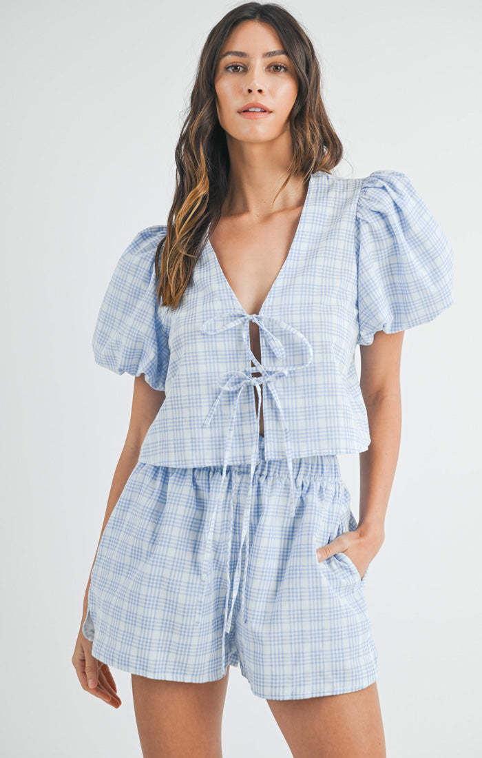 Damen-Set mit gepufften Ärmeln und verstellbarem Kordelzug EB