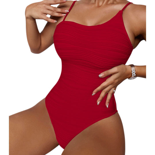 Damen Einteiler Badeanzug mit raffiniertem Rippendesign EB