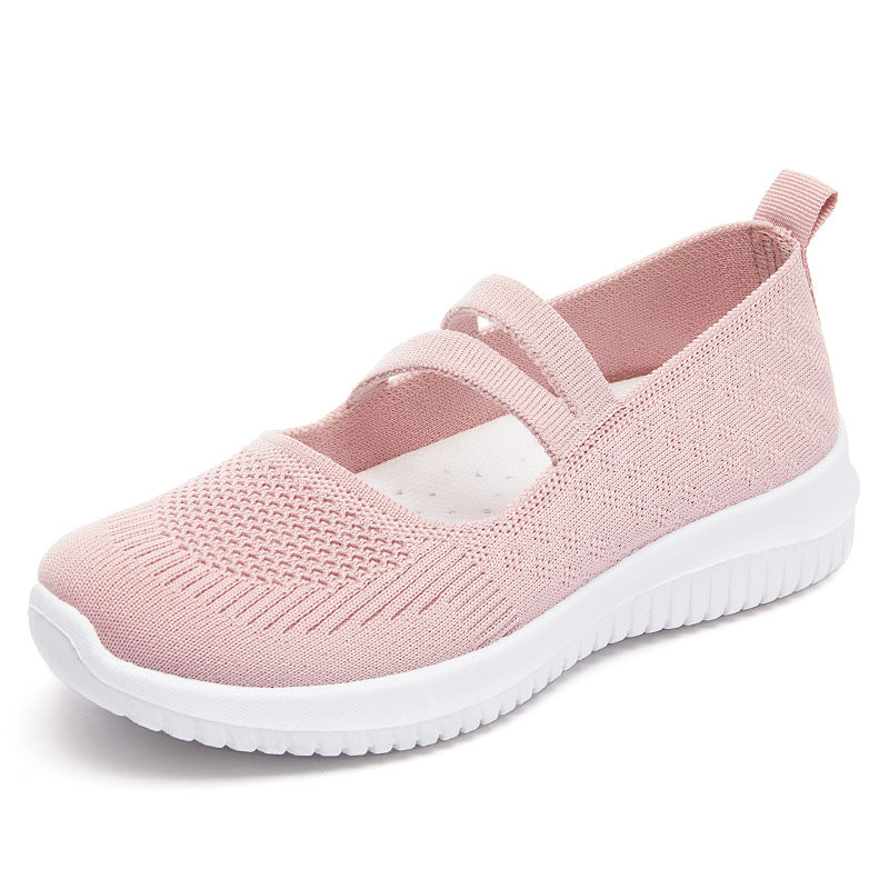 Damen nan gestrickter Slip-On Mary-Jane-Sneaker mit elastischen Riemen, gepolstertem Komfortfußbett und flexibler EVA-Laufsohle EB