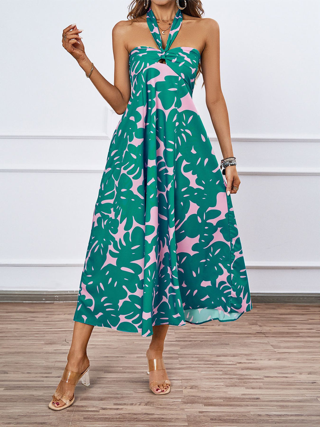 Damen Maxi Kleid mit schulterfreiem Design und Blumenmuster EB