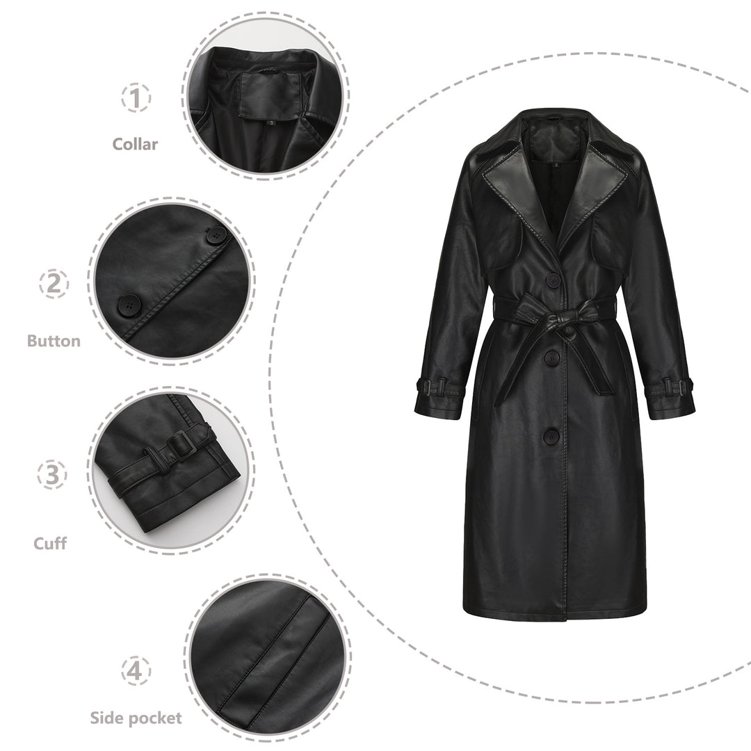 Damen modischer Trenchcoat aus hochwertigem Kunstleder EB