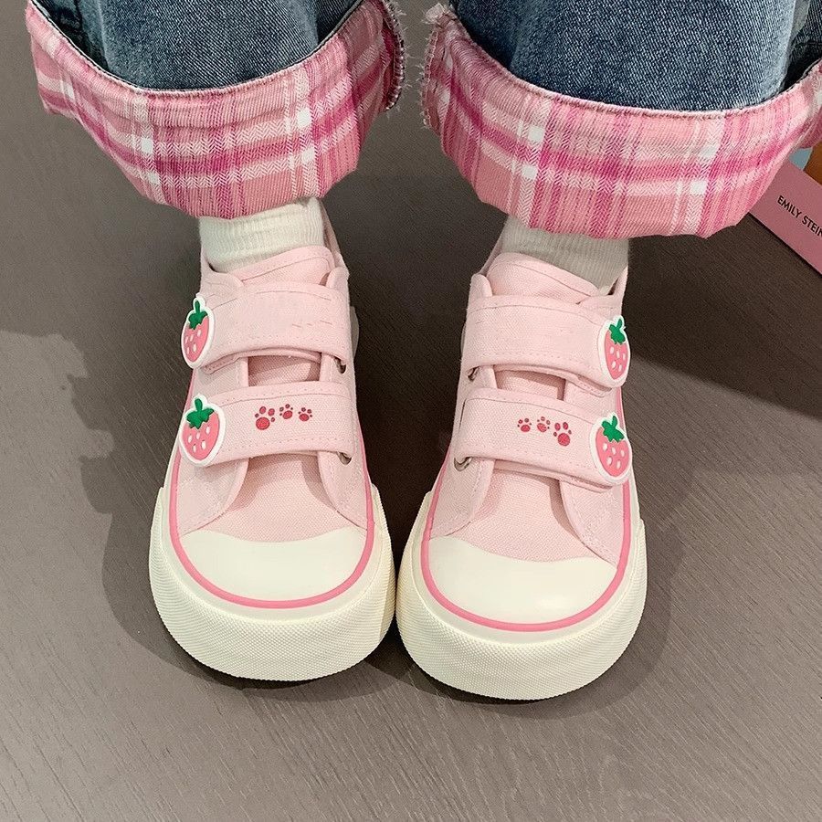 Damen Freizeit-Sneaker mit niedlichen Erdbeer-Applikationen und praktischem Klettverschluss EB