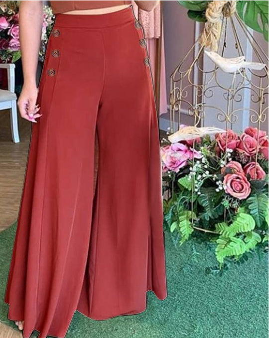 Damen weite Culotte-Hose mit stilvollen Knöpfen EB