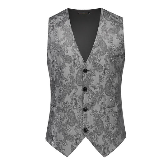Herren nan feine Jacquard-Anzugweste mit V-Ausschnitt, Zierknöpfen und schmaler Silhouette EB