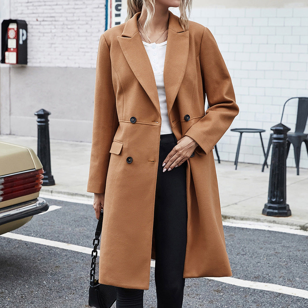 Damen elegante Wende-Mantel mit Reverskragen und doppelter Knopfleiste EB