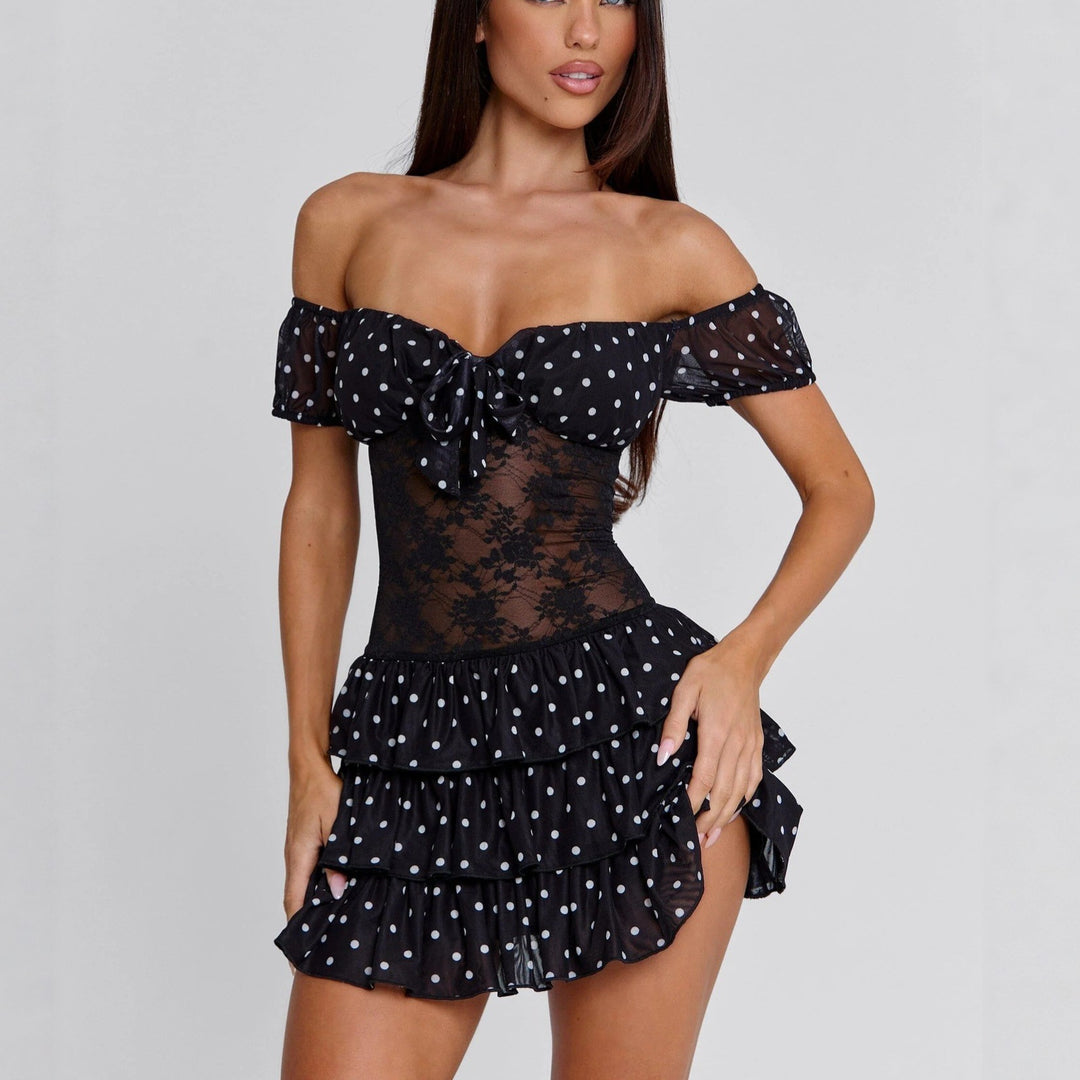 Damen Verspieltes Off-Shoulder Kleid mit Rüschendetails EB