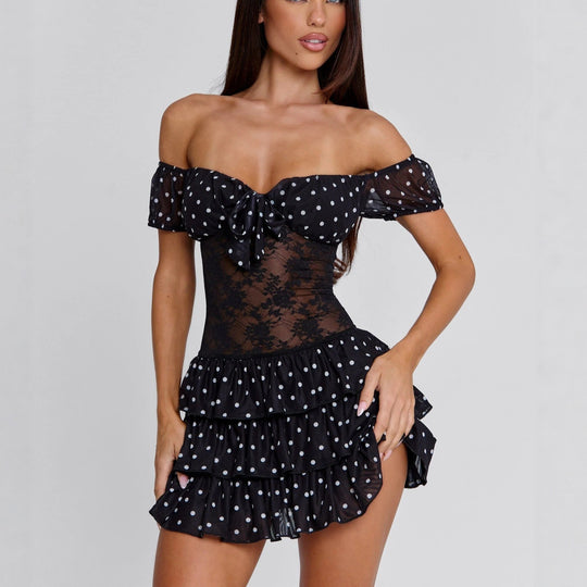 Damen Verspieltes Off-Shoulder Kleid mit Rüschendetails EB