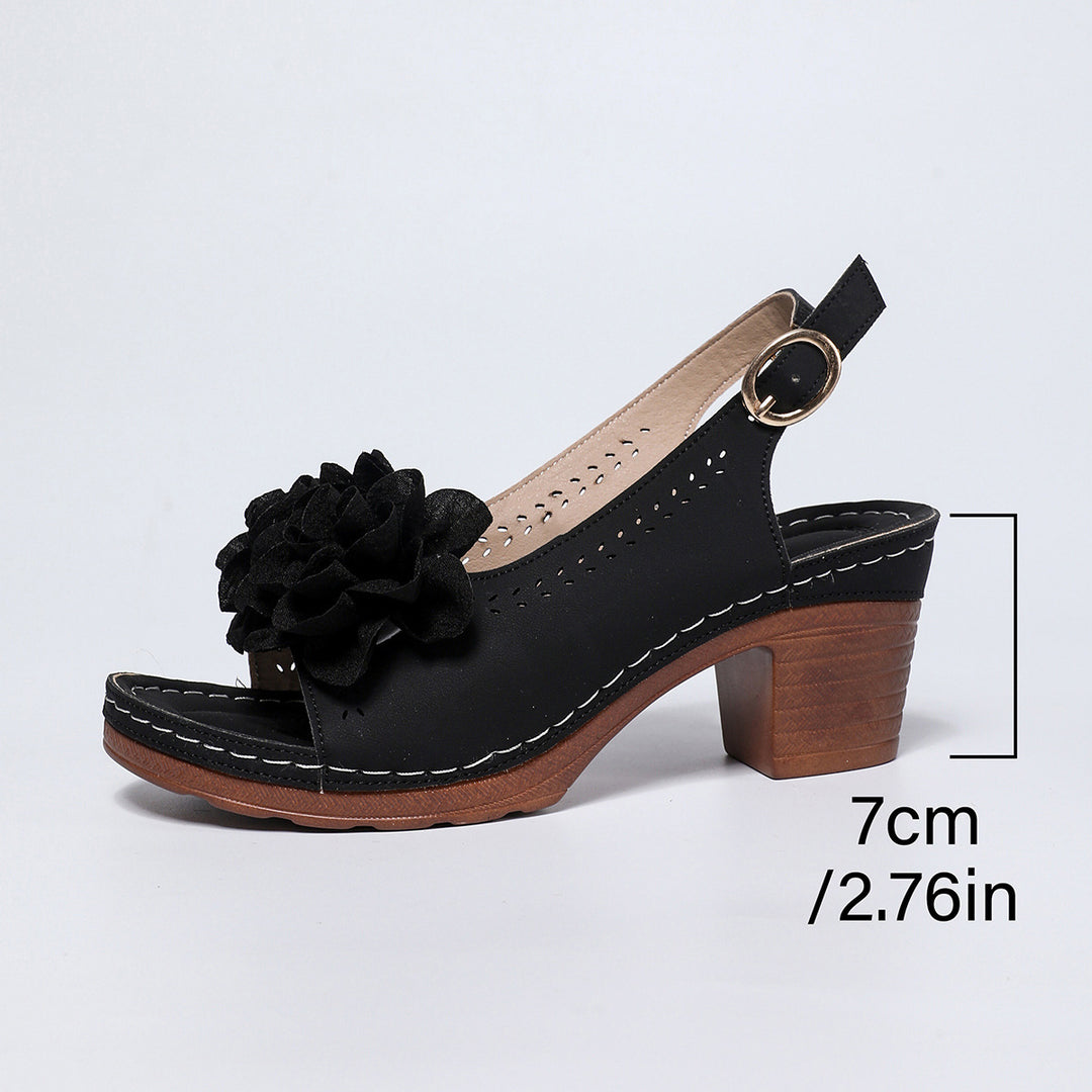 Damen Slingback-Sandalen mit floralem Dekor und modischem Blockabsatz EB