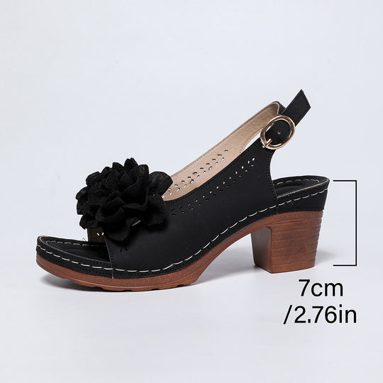 Damen Sling-Sandalen mit floralem Dekor und geschmackvollem Blockabsatz EB