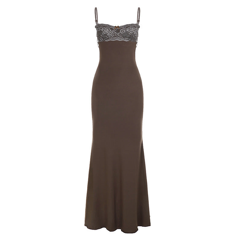 Damen elegantes Maxikleid mit Spitzendetails EB