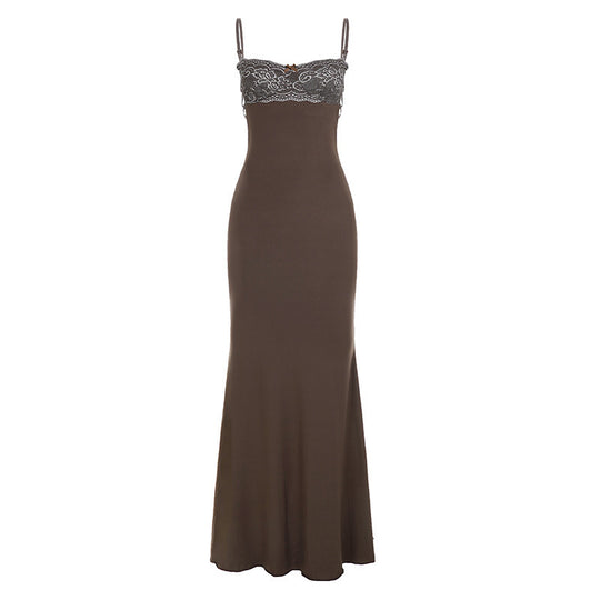Damen elegantes Maxikleid mit Spitzendetails EB