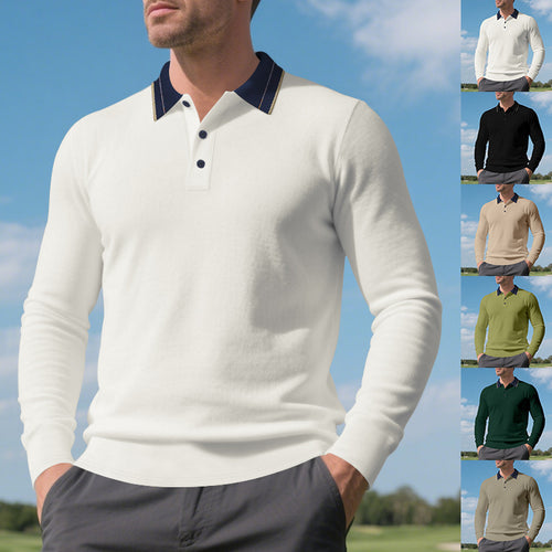 Herren Langarm Poloshirt mit raffiniertem Kragen und modischen Akzenten EB