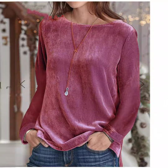 Damen Langarmbluse mit weichem Fleece und modischem Rundhalsausschnitt EB