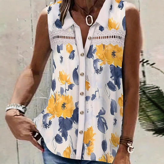 Damen Blusenshirt mit femininen Blumenmustern und feinen Spitzenakzenten Heidi-Mode