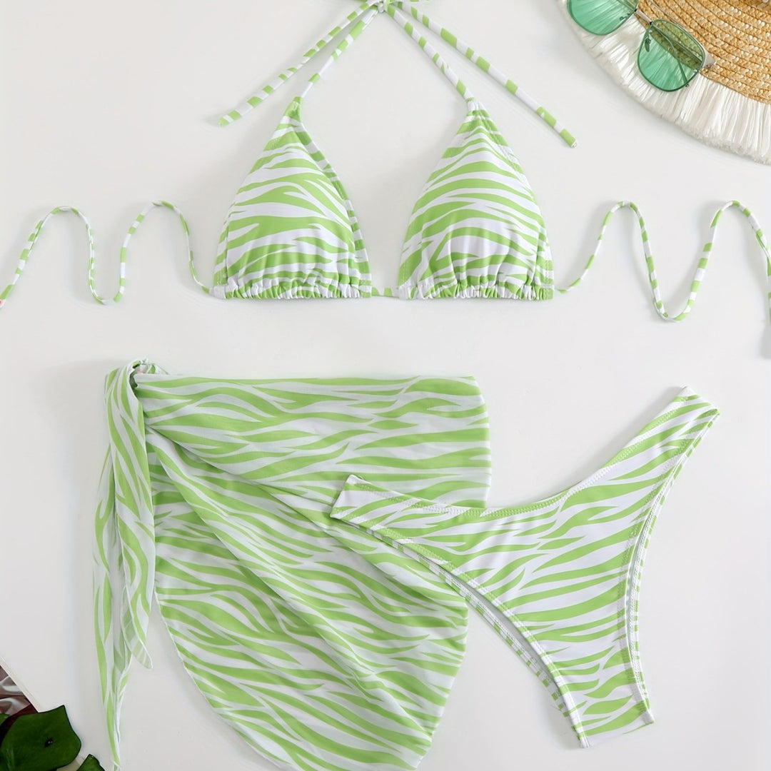 Damen Triangel-Bikini Set mit modischer Wickeltunika EB
