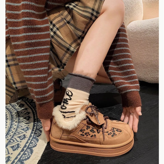 Damen Freizeit-Sneaker mit warmem Innenfutter und modischem Leopardenmuster EB