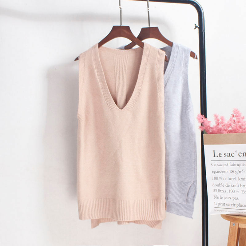 Damen Ärmelloses Stricktop mit V-Ausschnitt und Feinstrickstruktur EB
