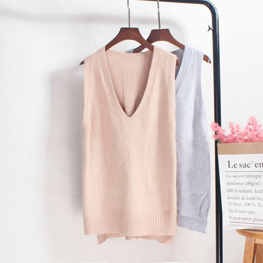 Damen Ärmelloses Stricktop mit V-Ausschnitt und Feinstrickstruktur EB