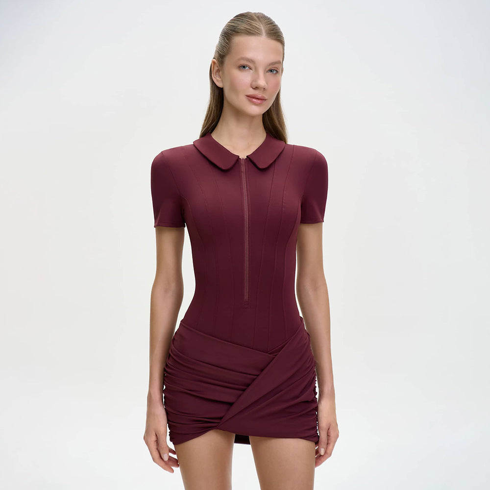 Damen Figurbetontes Polokleid mit Reißverschluss und Raffung EB