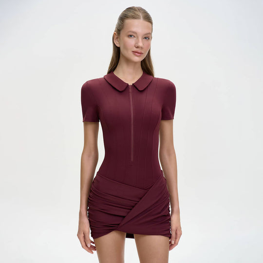 Damen Figurbetontes Polokleid mit Reißverschluss und Raffung EB
