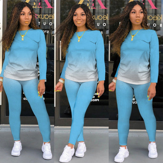 Damen Zweiteiliges Stretch-Set mit Langarmshirt und High-Waist-Leggings EB