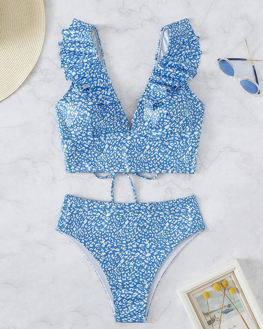 Damen Hoch taillierter Bikini mit voluminösen Rüschen EB