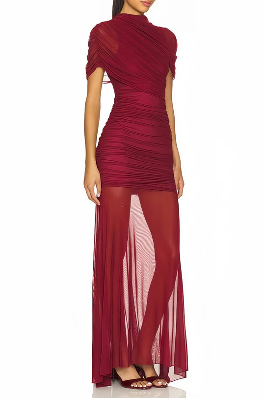 Damen Elegantes Cocktailkleid mit gerafftem Design und transparenter Schicht EB