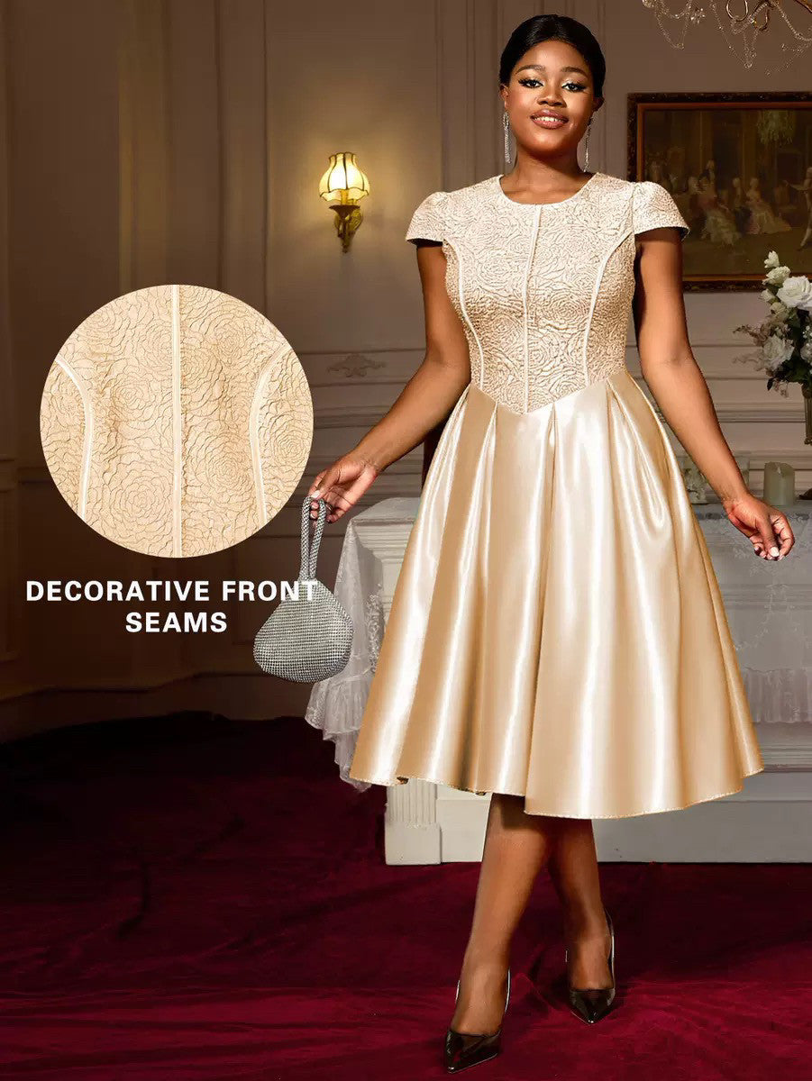 Damen Festliches Cocktailkleid mit floralem Spitzenoberteil und schwingendem Rock EB