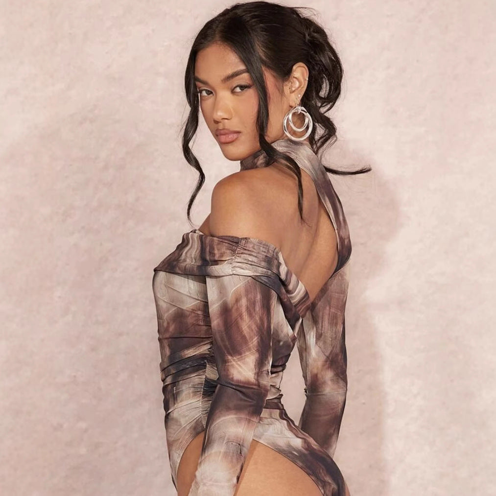 Damen Hochgeschlossener Bodysuit mit asymmetrischem Schnitt und raffinierten Drapierungen EB