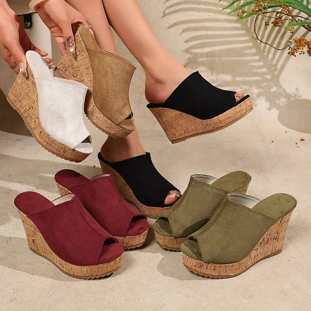 Damen Wedge-Pantoletten mit elegantem Korkdetail EB