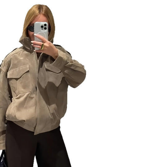 Damen Fetziges Wildlederjacke mit praktischen Taschen EB